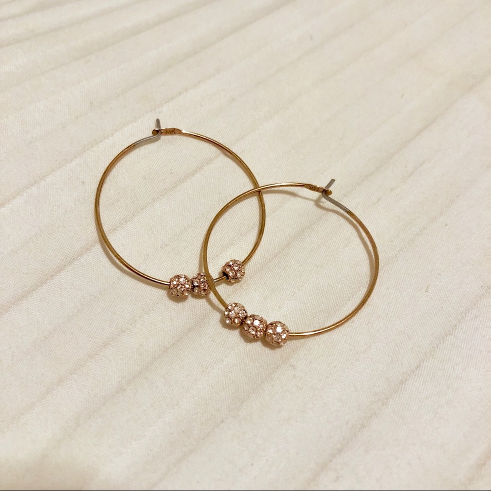 Michael Kors Rose Gold Pavé Ball Hoop Earrings